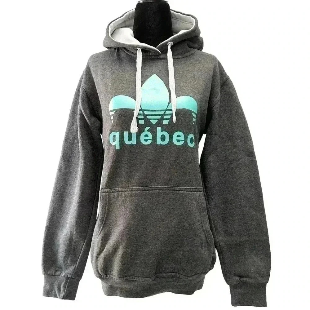 IDEAL Quebec Hoodie Sweatshirt Pullover  Charcoal Grey Teal Green Size Large
